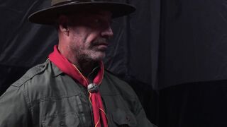 Scoutmasters Ace Banner and Adam Snow bang the two young twinks in the tent