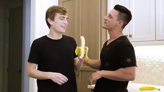 Training my blonde stepson Jesse Bolton on how to deepthroat using my girthy cock