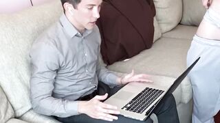 My well built stepbrother Johnny Ford eats my dick while Im on a virtual meeting