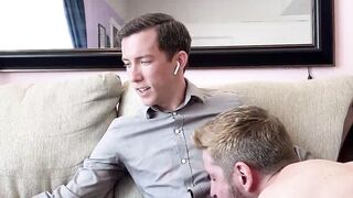 My well built stepbrother Johnny Ford eats my dick while Im on a virtual meeting