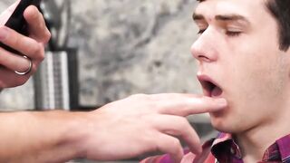 I inject my massive cock in Dakota Lovells mouth after I put my fingers in his mouth