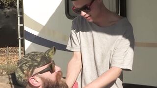 My tatted stepdaddy Jack Dixon rams my ass after I rub oil on his strong body