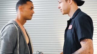 Black Aj Sloan gobbles on the enormous dick of hunk Jayden Marco before a hot interra