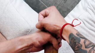 tattooed dude Kian Kane plays with his butt hole while jerking off