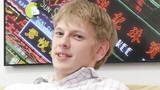 Blond twink Sky Sylvanus plays his dick and jerks off solo