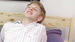 Blond twink Sky Sylvanus plays his dick and jerks off solo
