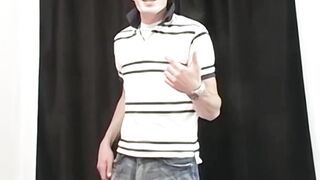 Petite young twink Garrett Emerson wanks off after interview