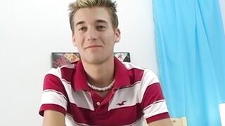 Petite gay Devin Becker plays with dildo while jerking off