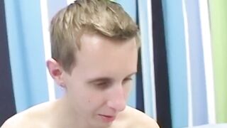 Petite young twink Jacob Rex wanks off after interview
