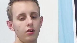 Petite young twink Jacob Rex wanks off after interview