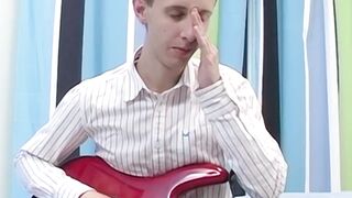 Petite young twink Jacob Rex wanks off after interview