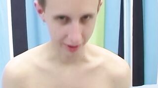 Petite young twink Jacob Rex wanks off after interview