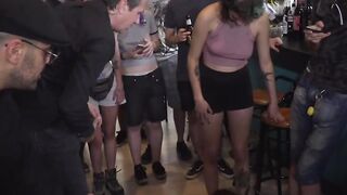Slave sucks and rims man in public bar