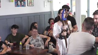 Slave sucks and rims man in public bar