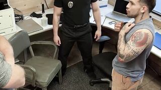 Perp Keith Foxxx devours the muscled officer and his hairy stepdads huge dicks