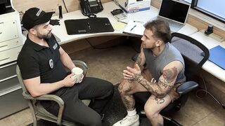 Perp Keith Foxxx devours the muscled officer and his hairy stepdads huge dicks