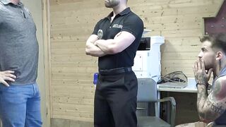 Perp Keith Foxxx devours the muscled officer and his hairy stepdads huge dicks