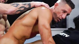 Aroused guards Evan West and Vince Parker savagely tagged team perp Jax throbbing ass