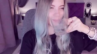 Blonde teen SimaDark smoking vape and stripping off on solo webcam show