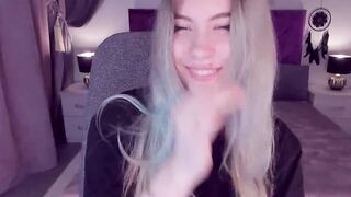 Blonde teen SimaDark smoking vape and stripping off on solo webcam show
