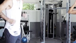 Busty athletic lady Aila Donova lets a hunk dude fuck her in the gym