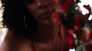 Curly haired ebony Crystal Rush receives hard fucking from a white meaty cock