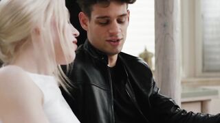 Adorable blonde TS Izzy Wilde moans from a massive dick in her tight asshole