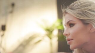 Blonde Zlata Shine teases Raul Costa by slowly undressing her clothes and lingerie