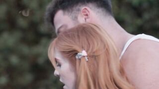 Petite redhead Madi Collins moans while riding her coaches massive cock