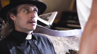 Reluctant priest falls for a lesbian couple Michael Vegas and Mona Azar
