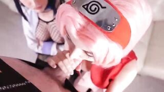 Sakura and Hinata Anal Dick no Jutsu and Fuck w Naruto