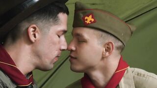 Eddie Patrick thrusts his crack harder and deeper into Noah's mouth until he was chok