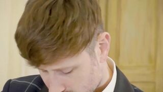Wet blowjob and creamy anal fucking by tailor Manuel Skye and suited Drew Dixon
