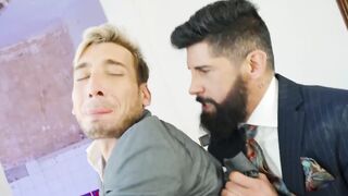 Sloppy blowjob and wet anal fucking by suited Justin Jett and Mika Ayden