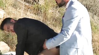 Suited Robbie Rojo spreads legs for a hardcore missionary by hottie Hector de Silva