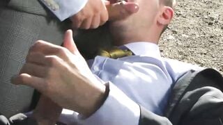 Suited Robbie Rojo spreads legs for a hardcore missionary by hottie Hector de Silva