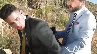 Suited Robbie Rojo spreads legs for a hardcore missionary by hottie Hector de Silva