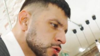 Client Matt Polaco moaned loudly in a sweaty ass fucking by barber Oskar Ivan