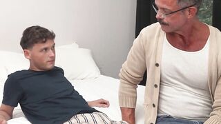 The DILF Mr. Reece Scott eased his massive and hardon cock-head against his son's pin