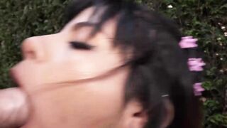 Playful Michy Perez gets her flowery cunt fucked in the garden