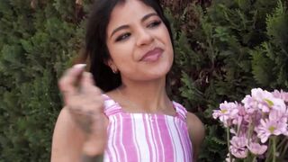Playful Michy Perez gets her flowery cunt fucked in the garden