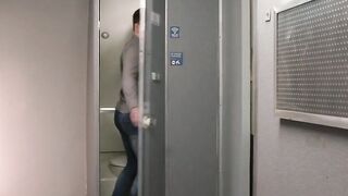 Watch this threesome in the airplane comfortroom