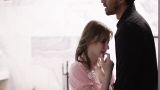Petite Melody Marks is spitroasted by her boyfriend and a hung stud