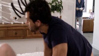 Petite Melody Marks is spitroasted by her boyfriend and a hung stud