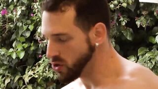 Hairy Enzo Rimenez jerks cock while riding the massive cock of Mike De Marko
