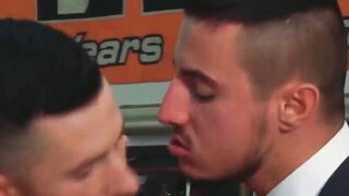 Suited Klein Kerr fucks the tight ass of manager Sunni Colucci in the garage