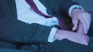 Bearded hunk Scott Carter doggy styled suited Donato Reyes in the cinema