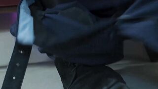 Horny blond Mr Loki suit down to sheer his socks and strokes his dick