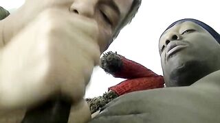 A sexy cocksucking session with straight James made his big black cock explode cum