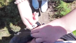The gf jerks off a bro into a chastity belt when someone spies on them